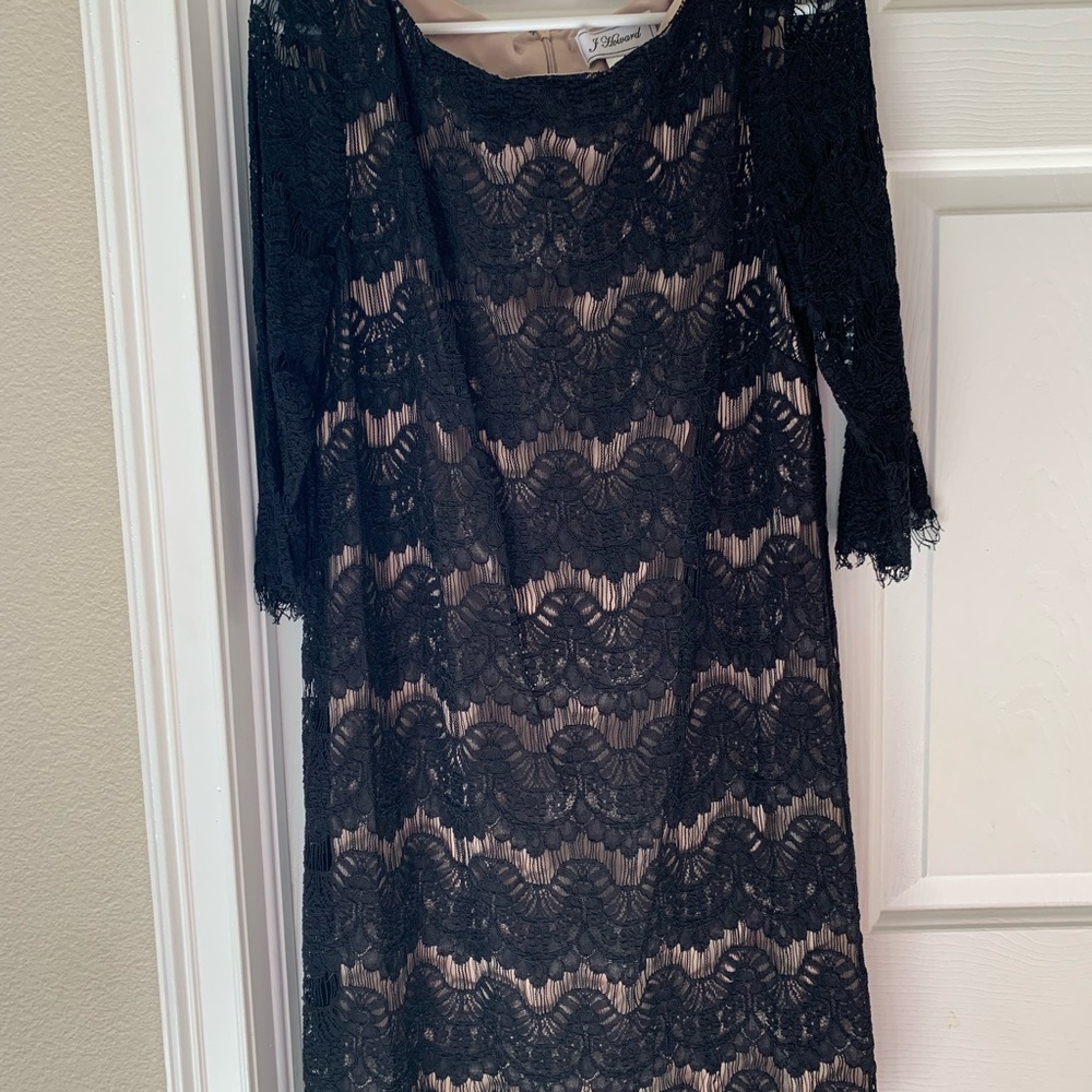 Black Lace Overlay Dress with Nude Lining by J. Mclaughlin
